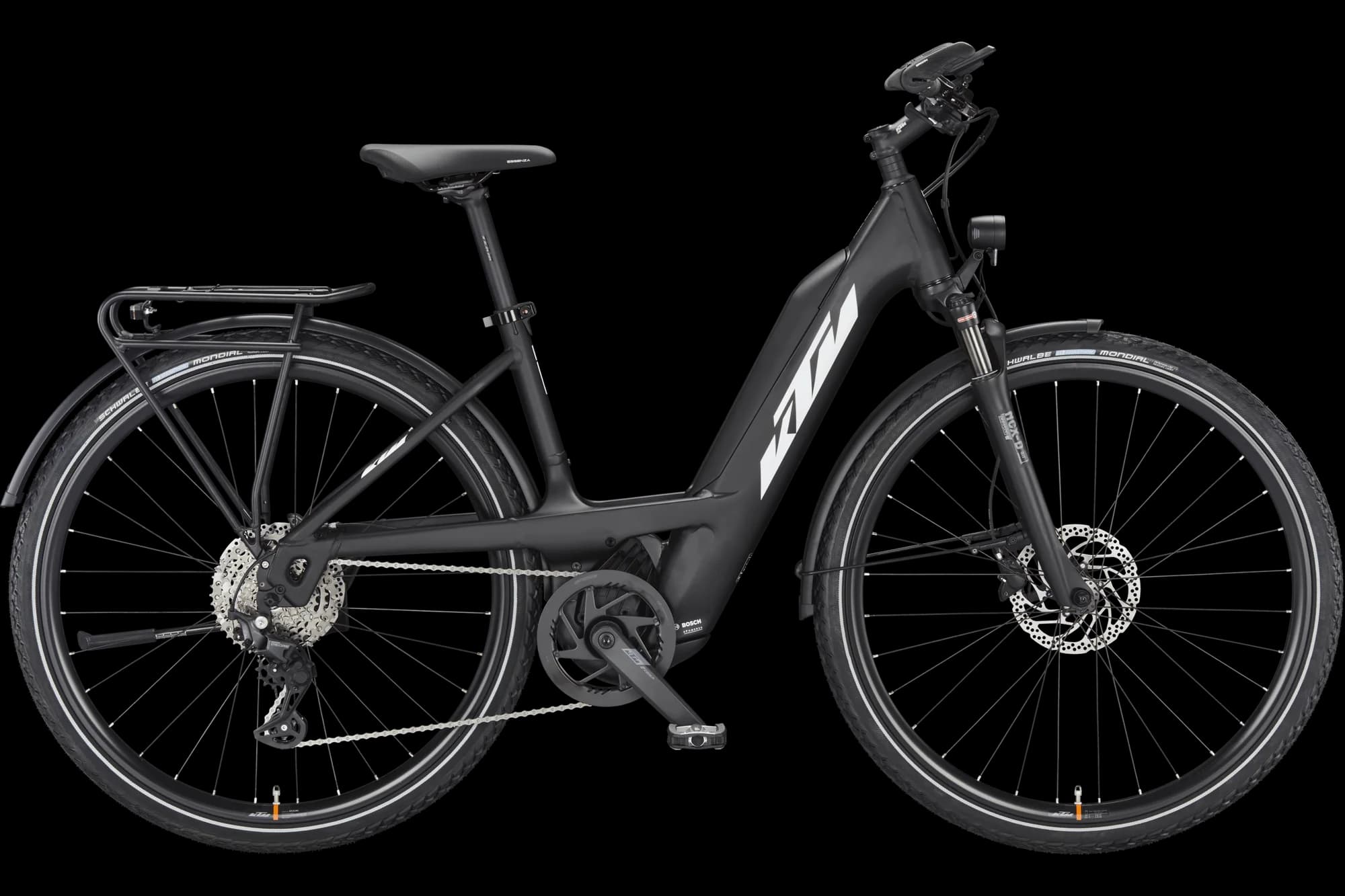 KTM Power Sport 10 PTS (2023), black matt (white-orange), Seitenansicht Tiefeinsteiger, freigestellt